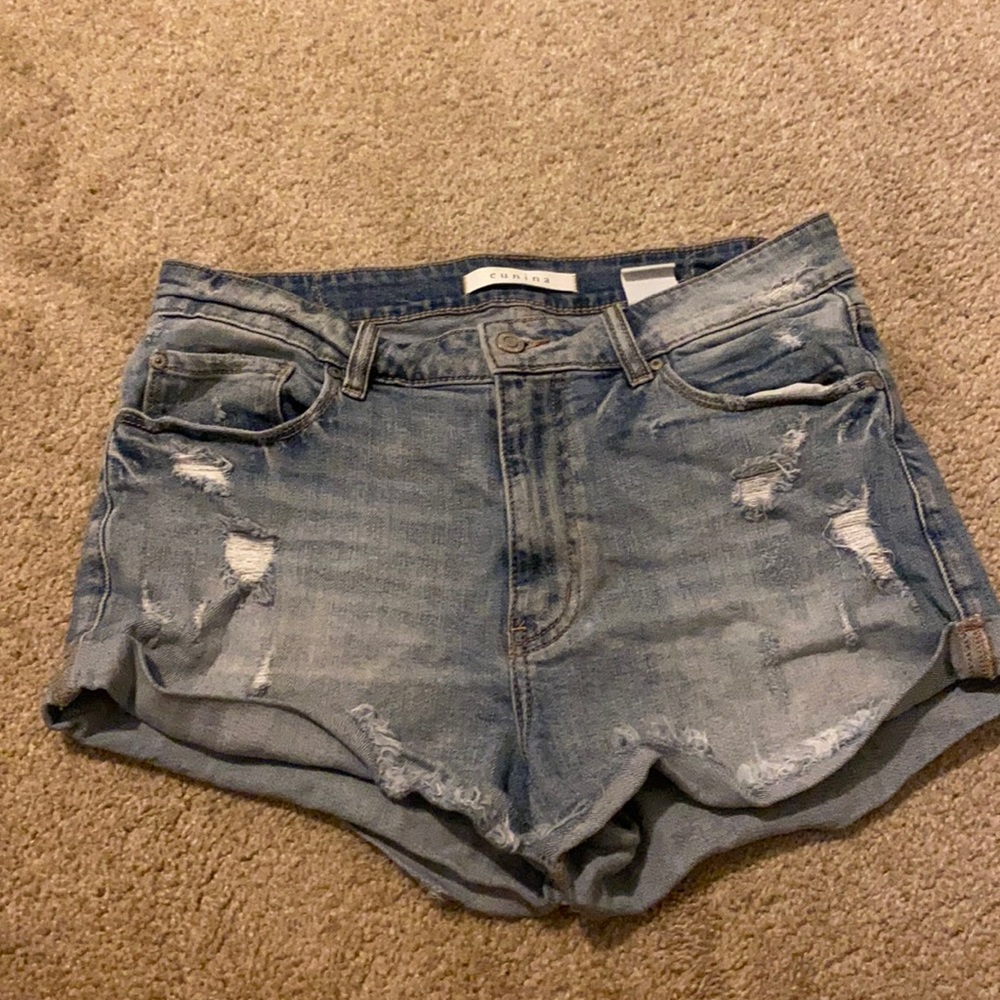 high rise ripped jean shorts